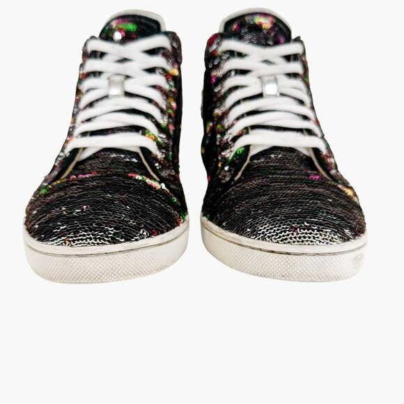 Christian Louboutin Bip Bip High Sneakers EU 37.5 US 7.5 Silver Flip Up Sequin - Picture 3 of 14